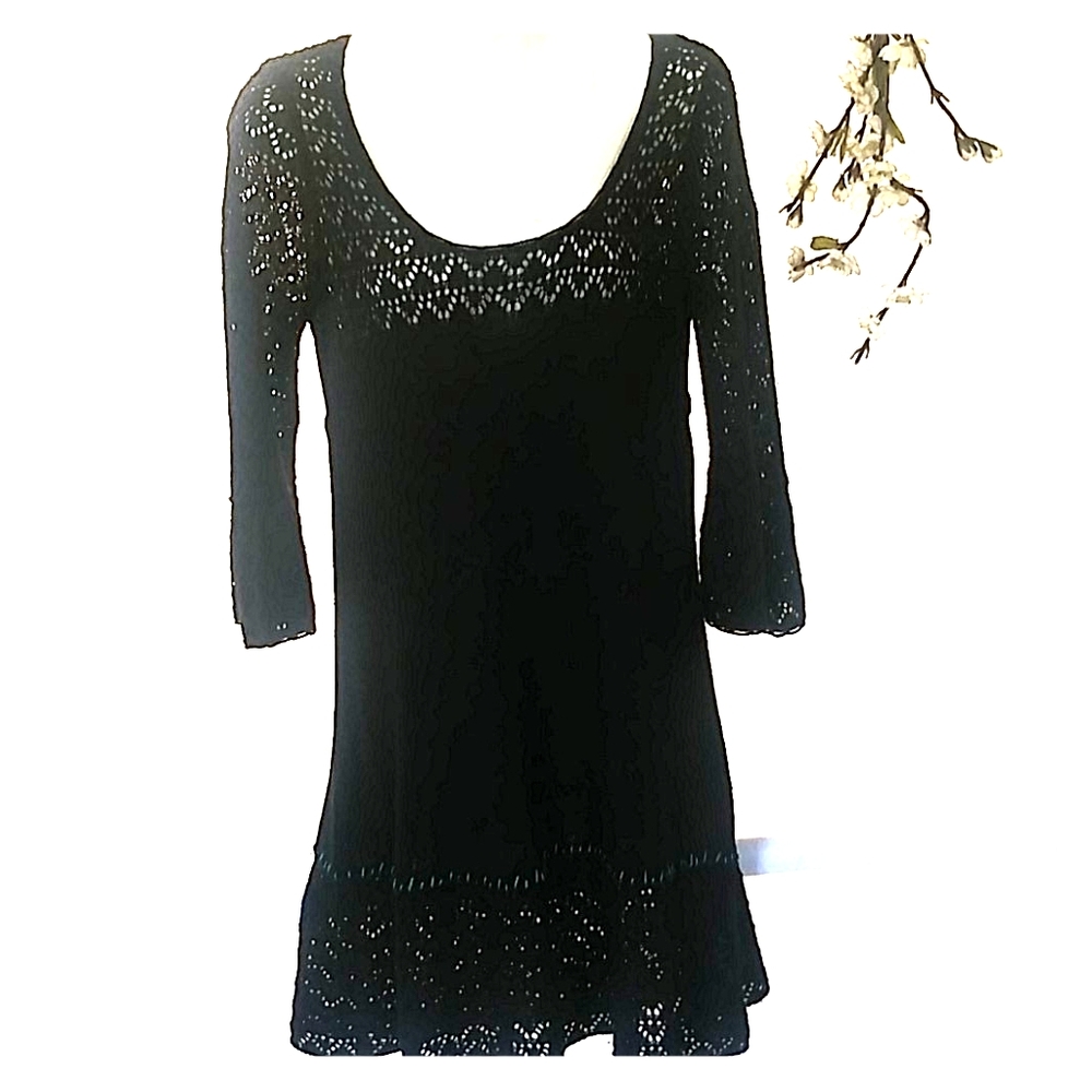 Free People Black Knitted Tunic Blouse dress M